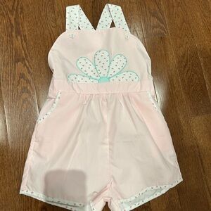 The Beaufort Bonnet Company Pink and White Kids Ruthie Romper
